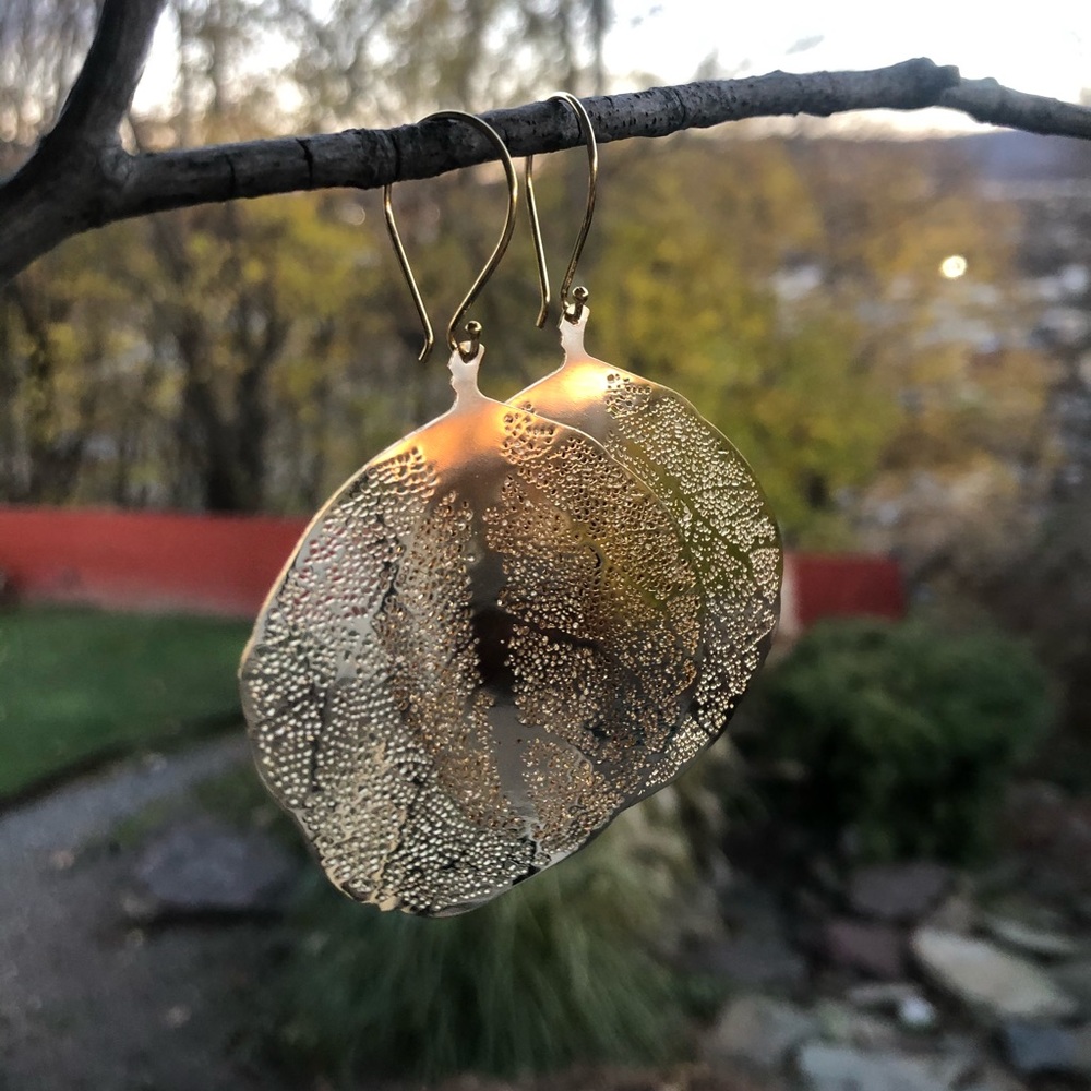 Gold plated Skeleton leaves Earrings